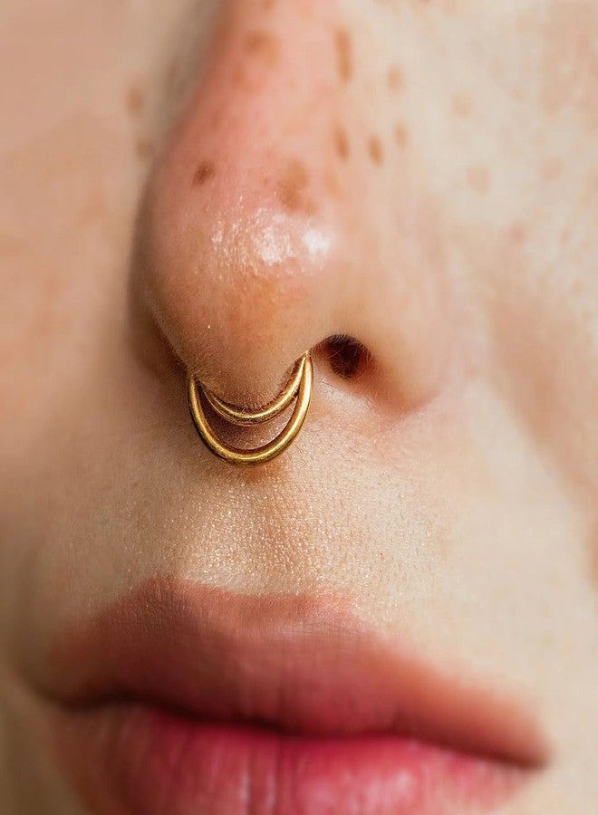 NONTAI 16G Double Septum Ring Layered Septum Clicker Stacked Daith Hoop Septum Hoop Gold Cartilage Hoop 8mm - Image 2